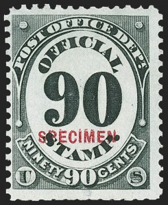 Sale 1240, Lot 605, Officials including Special Printings, 1c-90c Post Office, Specimen Ovpt. (O47S-O56S) Sale 1240, Lot 605, Officials including Special Printings