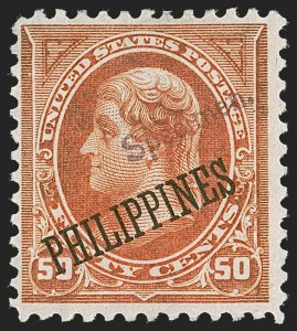Sale 1254, Lot 593, The Mulholland Collection of Specimens - Columbians thru Back-of-Book, Possessions, PHILIPPINES, 1900, 1c-50c "Specimen" Ovpt. Ty. E, Special Printing (213SP-217SP, 218SP-219SP) Sale 1254, Lot 593, The Mulholland Collection of Specimens - Columbians thru Back-of-Book, Possessions