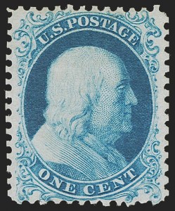 Sale 1268, Lot 114, 1857-60 Issue (Scott 18-39), 1c Bright Blue, Reprint (40) Sale 1268, Lot 114, 1857-60 Issue (Scott 18-39)
